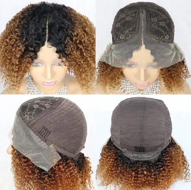 Alt view image 5 of 7 - Short Curly Afro Wigs 10A Kinky Curly Human Hair Bob Wig 13x4x1Transparent Lace Front Wigs for Black Women 150% Denisty Brazilian Human Hair Wigs(1B/30#)