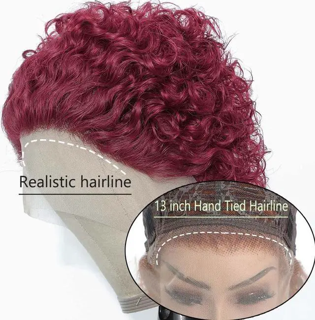 Alt view image 6 of 7 - Lace Front Wigs Sedittyhair Short Curly Wigs For Black Women Human Hair 13X1 HD Lace Front Wigs Human Hair Glueless Human Hair Wigs Pre Plucked Bleached Knots Wig With Hand Tied Hairline (6Inch,NC)