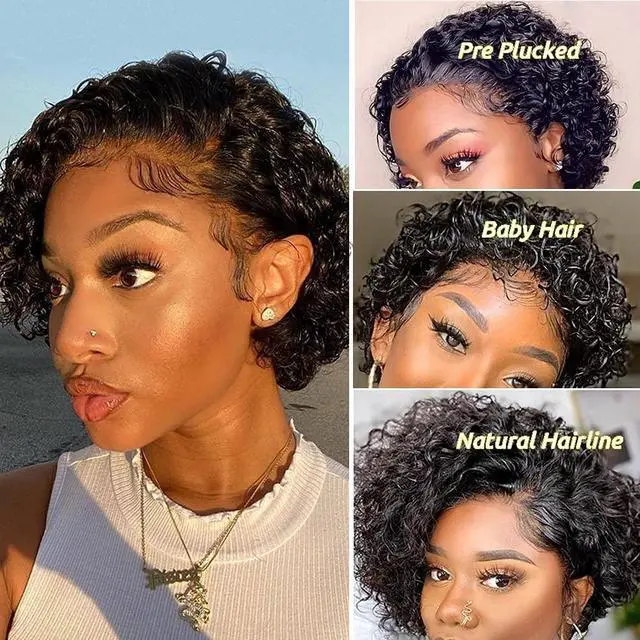 Alt view image 2 of 5 - Pixie Cut Lace Front Wigs Sedittyhair Short Curly Wigs For Black Women Human Hair 13X1 HD Brazilian Virgin Human Hair Wigs Glueless Human Hair Wigs Pre Plucked Bleached Knots Wig With Natural Hairline