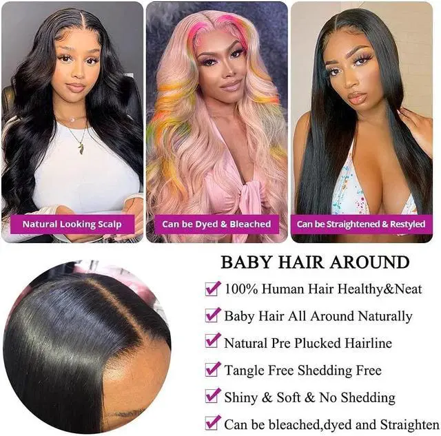Alt view image 5 of 7 - Lace Front Wigs Human Hair Grade 10A Body Wave Pre Plucked 13x4 Transparent Lace Frontal Wig with Baby Hair 150% Density Brazilian Lace Front Human Hair MALAIKA Wigs for Black Women (18inch,Natural Co