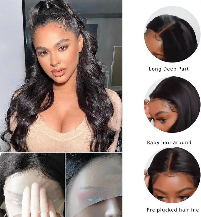 Alt view image 6 of 7 - Lace Front Wigs Human Hair Grade 10A Body Wave Pre Plucked 13x4 Transparent Lace Frontal Wig with Baby Hair 150% Density Brazilian Lace Front Human Hair MALAIKA Wigs for Black Women (18inch,Natural Co