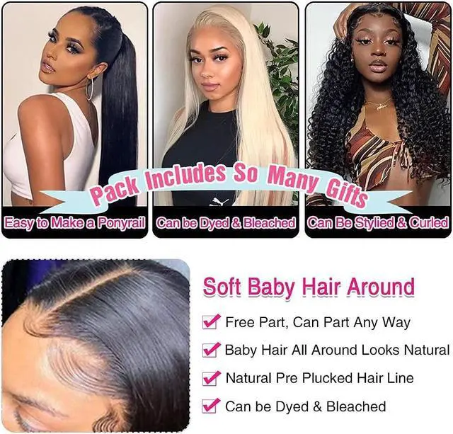 Alt view image 5 of 7 - Lace Front Wigs Human Hair Grade 10A 13x4 Straight Lace Closure Wigs for Black Women 150% Density Brazilian Virgin Human Hair Wigs Pre Plucked with Baby Hair (20 Inch,Natural Color)