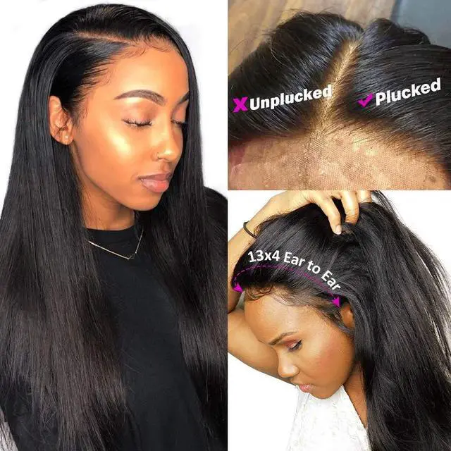 Alt view image 4 of 7 - Lace Front Wigs Human Hair Grade 10A 13x4 Straight Lace Closure Wigs for Black Women 150% Density Brazilian Virgin Human Hair Wigs Pre Plucked with Baby Hair (20 Inch,Natural Color)