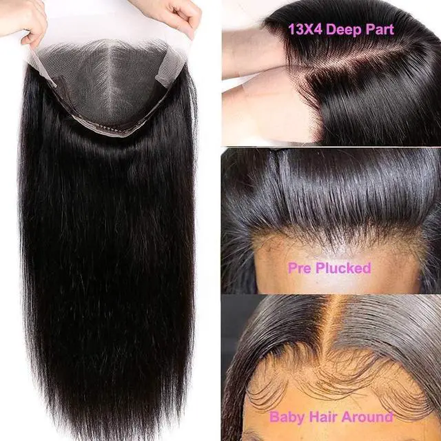 Alt view image 6 of 7 - Lace Front Wigs Human Hair Grade 10A 13x4 Straight Lace Closure Wigs for Black Women 150% Density Brazilian Virgin Human Hair Wigs Pre Plucked with Baby Hair (20 Inch,Natural Color)