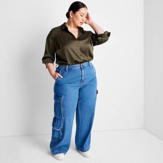 Women's High-rise Wide Leg Denim Cargo Pants - Universal Thread