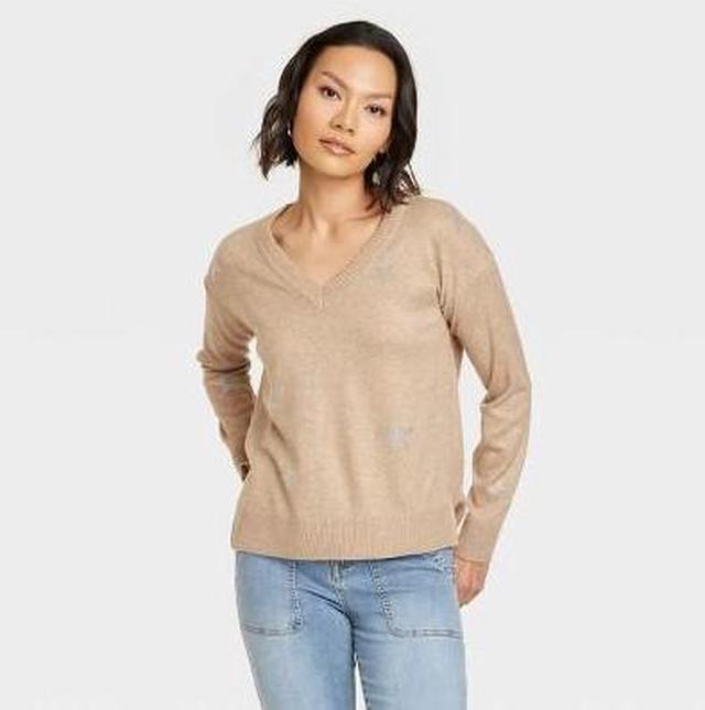 Women's V-Neck Pullover Sweater - Knox Rose Tan XS 