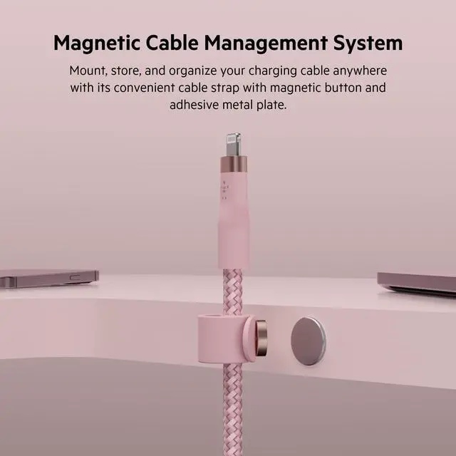 Alt view image 2 of 7 - Belkin 6.6' BoostCharge Pro Flex USB-C Lightning Connector Cable Strap Pink Chic