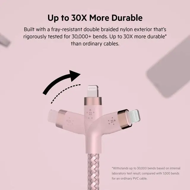 Alt view image 4 of 7 - Belkin 6.6' BoostCharge Pro Flex USB-C Lightning Connector Cable Strap Pink Chic