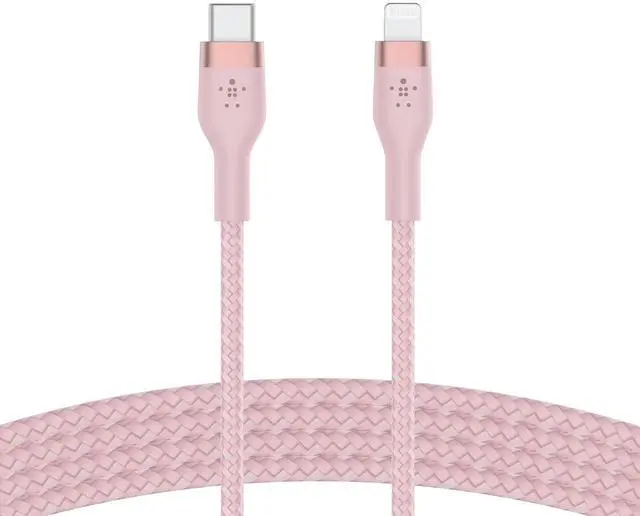 Alt view image 6 of 7 - Belkin 6.6' BoostCharge Pro Flex USB-C Lightning Connector Cable Strap Pink Chic