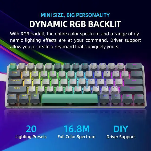 Alt view image 3 of 7 - Machenike Mechanical Gaming Keyboard Wireless,60 percent Keyboard Mechanical,Anti-Ghosting,PBT Keycaps,Hot Swappable,RGB Custom Keyboard for Win/Mac/IOS/Android