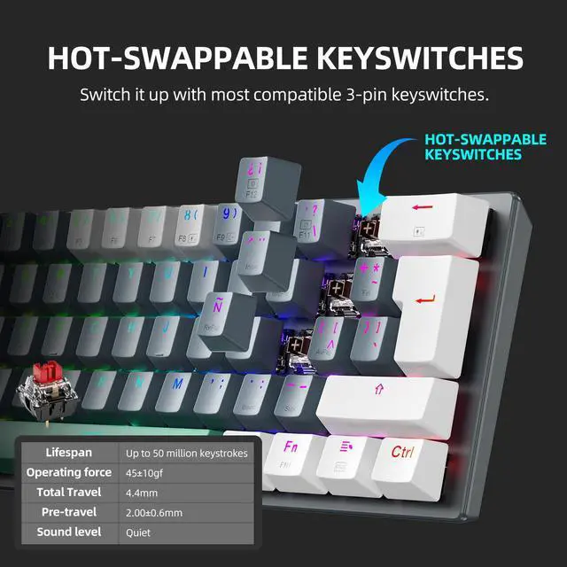 Alt view image 4 of 7 - Machenike Mechanical Gaming Keyboard Wireless,60 percent Keyboard Mechanical,Anti-Ghosting,PBT Keycaps,Hot Swappable,RGB Custom Keyboard for Win/Mac/IOS/Android