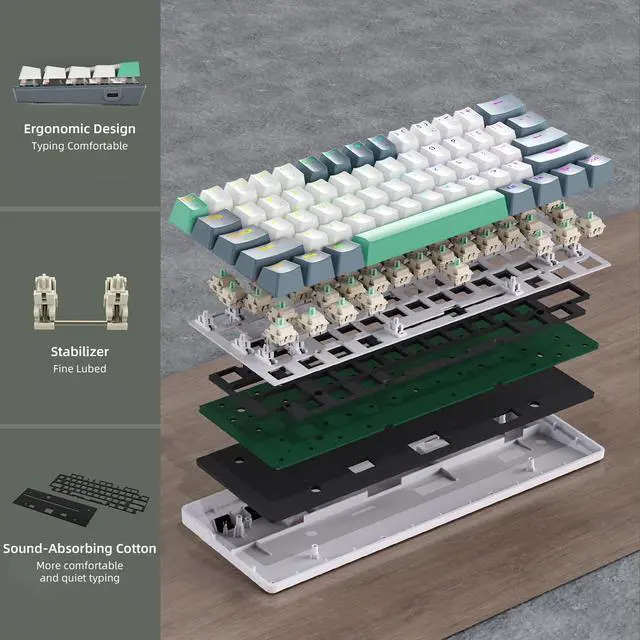 Alt view image 7 of 7 - Machenike Mechanical Gaming Keyboard Wireless,60 percent Keyboard Mechanical,Anti-Ghosting,PBT Keycaps,Hot Swappable,RGB Custom Keyboard for Win/Mac/IOS/Android