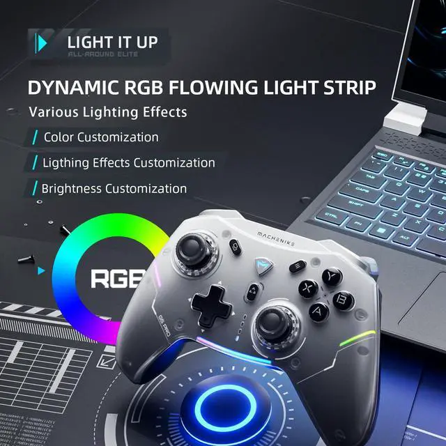 Alt view image 5 of 7 - Machenike G5 Pro Wireless Gaming Controller for PC, Windows, Android, iOS, Switch,PC Controller Hall Effect Joystick&Triggers/Gyroscope,RGB Backlight