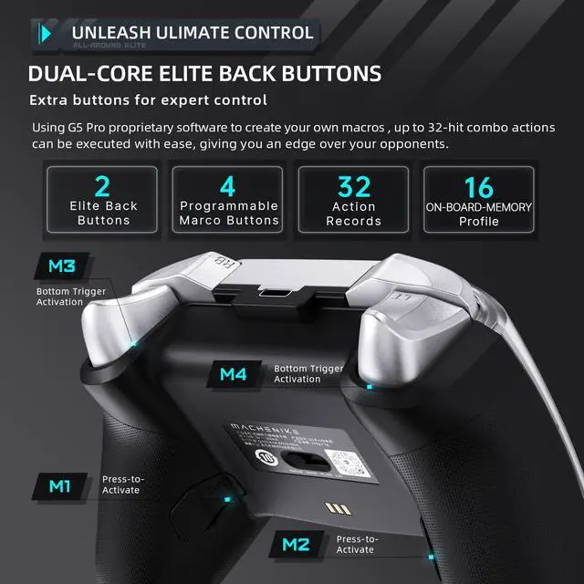 Alt view image 6 of 7 - Machenike G5 Pro Wireless Gaming Controller for PC, Windows, Android, iOS, Switch,PC Controller Hall Effect Joystick&Triggers/Gyroscope,RGB Backlight