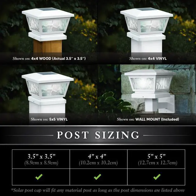 Alt view image 2 of 7 - Classy Caps 5X5/4X4/3.5X3.5 White Fairmont Solar Post Cap - 2 Pack