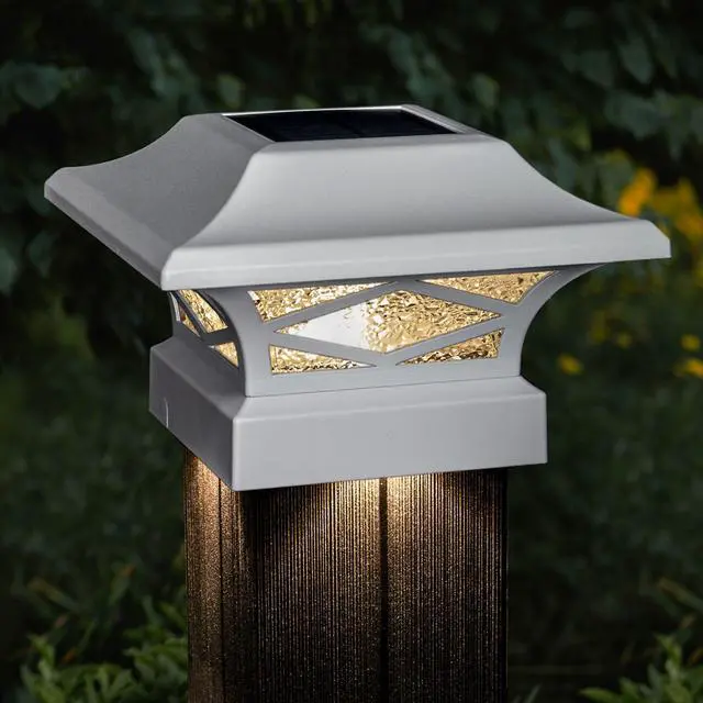 Main image of Classy Caps Kingsbridge White Dual Lighted Solar Post Cap - 2 Pack