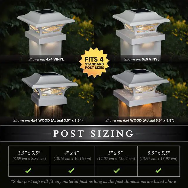 Alt view image 2 of 7 - Classy Caps Kingsbridge White Dual Lighted Solar Post Cap - 2 Pack