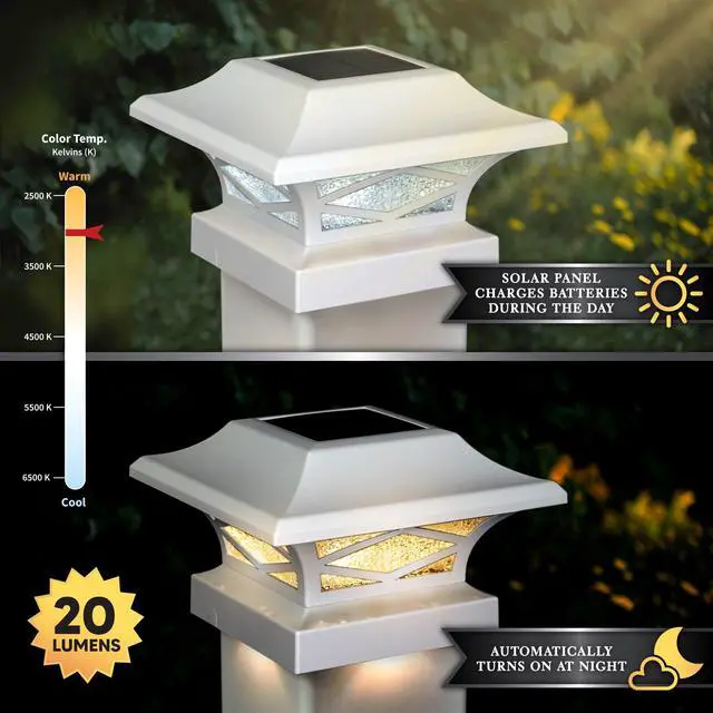 Alt view image 3 of 7 - Classy Caps Kingsbridge White Dual Lighted Solar Post Cap - 2 Pack