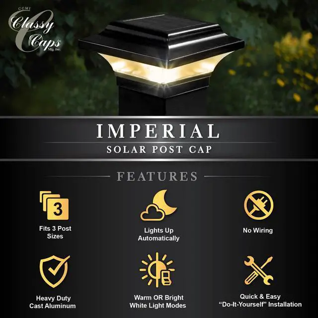 Alt view image 5 of 6 - Classy Caps 2.5X2.5 Black Aluminum Imperial Solar Post Cap - 2 Pack