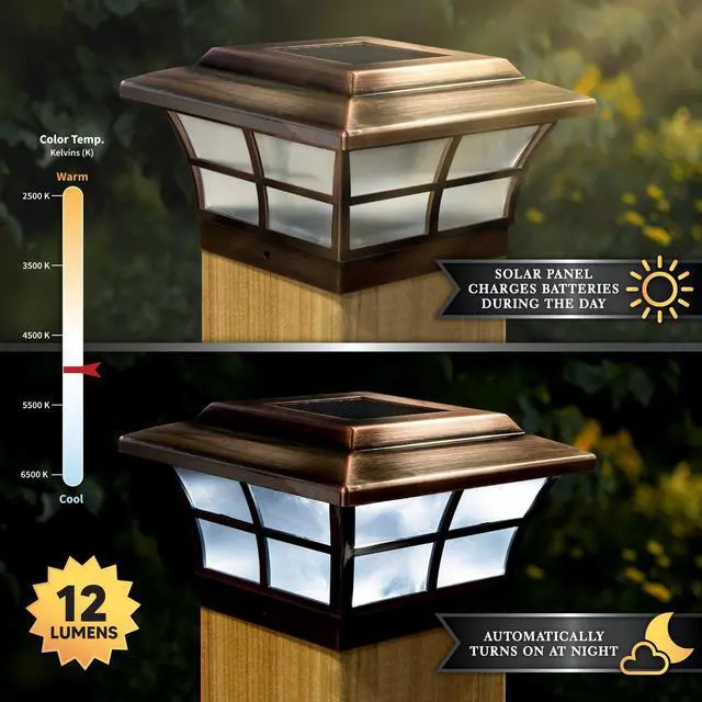 Alt view image 3 of 7 - Classy Caps 6X6 Copper Plated Prestige Solar Post Cap - 2 Pack