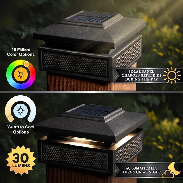 Alt view image 3 of 7 - Classy Caps Lumineer Smart Solar Post Cap - 2 Pack