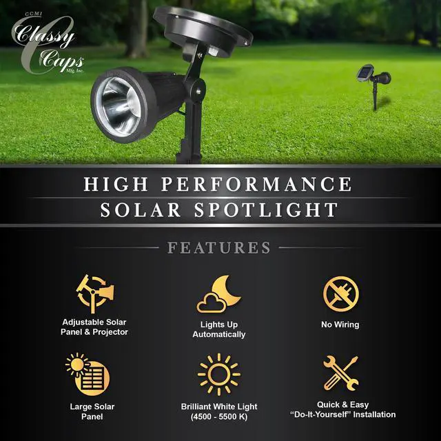 Alt view image 4 of 7 - Classy Caps High Performance Solar Spotlight - 2 Pack