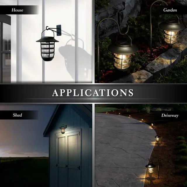 Alt view image 4 of 7 - Classy Caps Black Aluminum Nottingham Solar Hanging Coach Light - 2 Pack