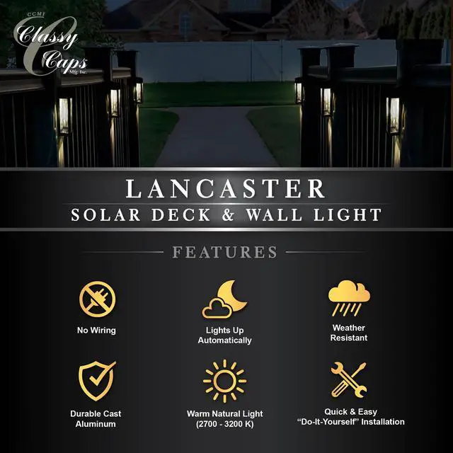 Alt view image 5 of 7 - Classy Caps Black Aluminum Lancaster Deck & Wall Light