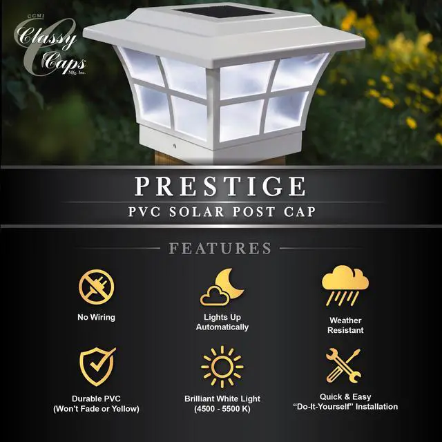 Alt view image 5 of 7 - Classy Caps 4X4 White PVC Prestige Solar Post Cap