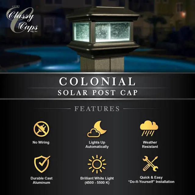 Alt view image 5 of 7 - Classy Caps 4X4 Black Aluminum Colonial Solar Post Cap