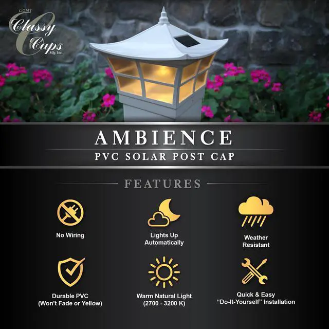 Alt view image 5 of 7 - Classy Caps 5X5 White PVC Ambience Solar Post Cap