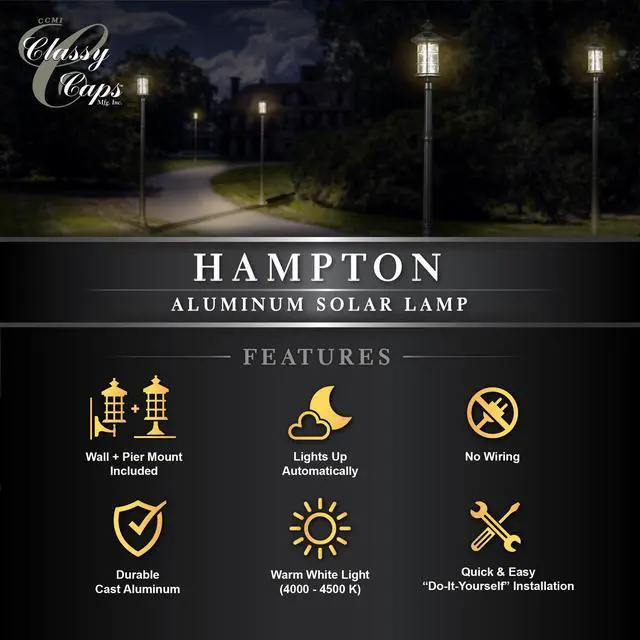 Alt view image 5 of 7 - Classy Caps Black Aluminum Hampton Solar Lamp