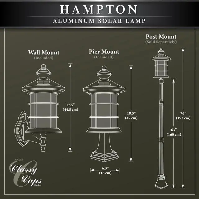 Alt view image 6 of 7 - Classy Caps Black Aluminum Hampton Solar Lamp