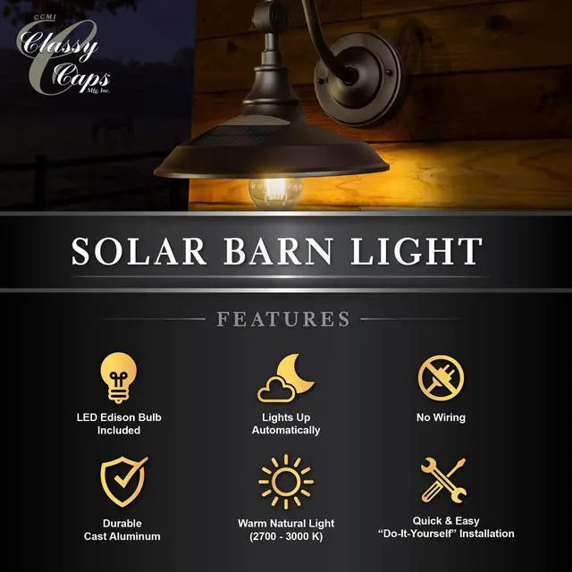 Alt view image 4 of 7 - Classy Caps Dark Bronze Solar Barn Light