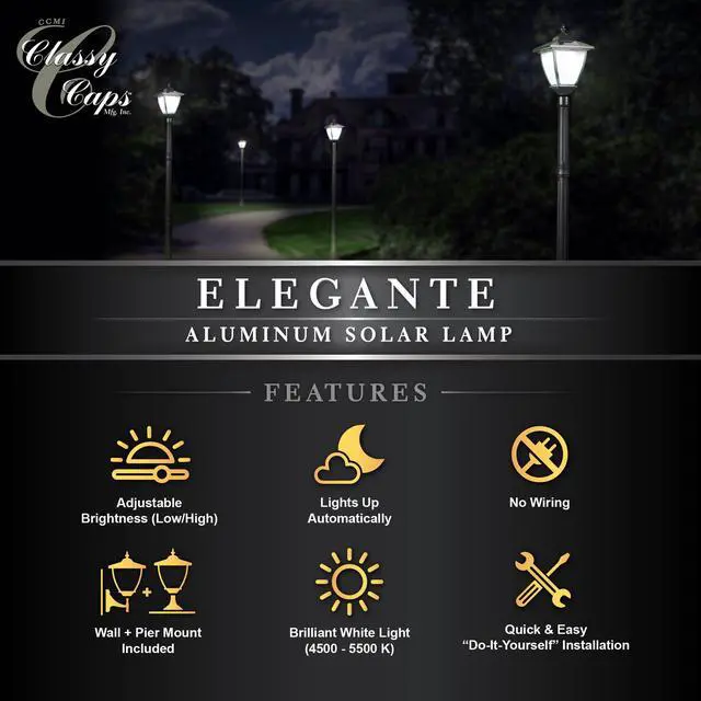 Alt view image 5 of 7 - Classy Caps Black Aluminum Elegante Solar Lamp