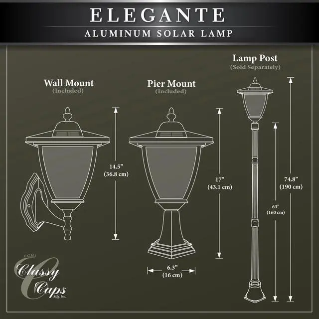Alt view image 6 of 7 - Classy Caps Black Aluminum Elegante Solar Lamp