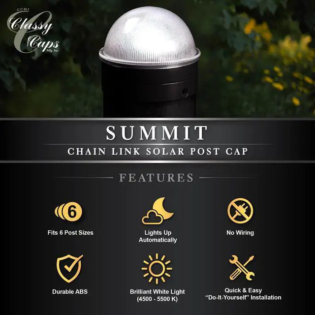 Alt view image 5 of 7 - Classy Caps Black Chainlink Summit Solar Post Cap