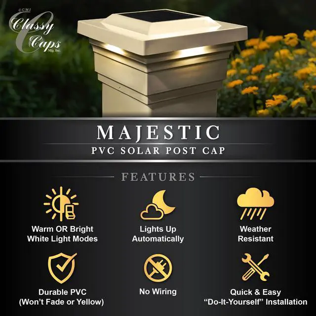 Alt view image 5 of 7 - Classy Caps 5X5 Tan Pvc Majestic Solar Post Cap