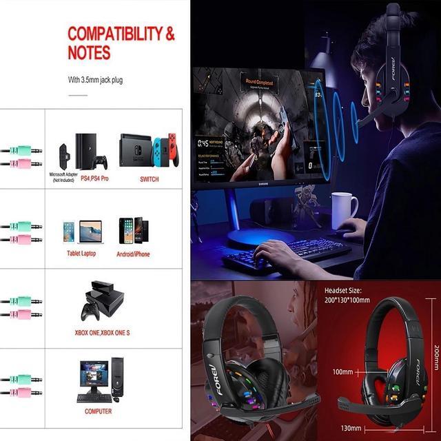 Alt view image 4 of 7 - Wired Gaming Keyboard and Mouse Headset Combo,Rainbow LED Backlit Wired Keyboard,Over Ear Headphone with Mic,Rainbow Backlit Gaming Mice,Mouse Pad,for PC,Laptop,Mac,PS4,Xbox(Black)