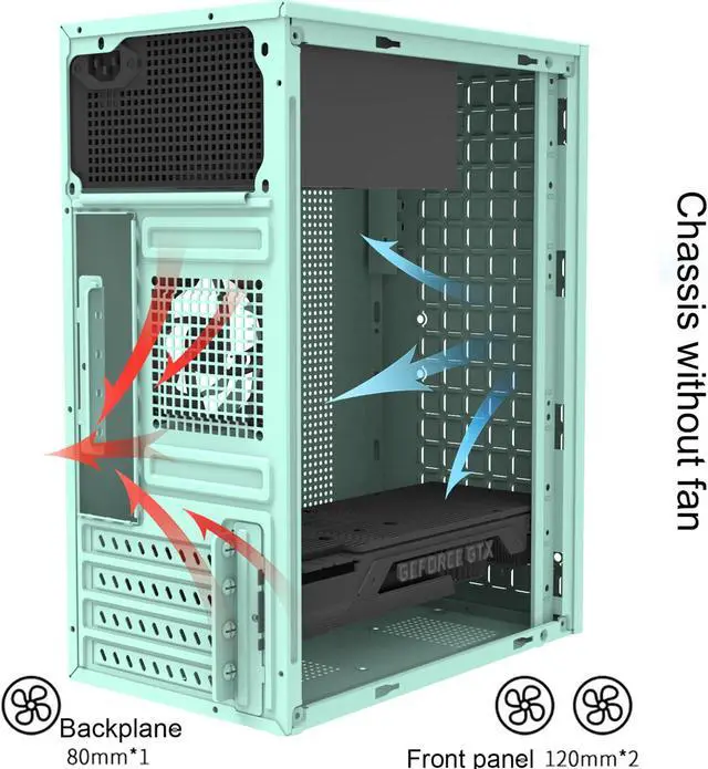 Alt view image 4 of 6 - Micro-ATX Tower with Air Flow,Micro-ATX & Itx PC Case, 2 x USB 2.0 and HD Audio (Green)