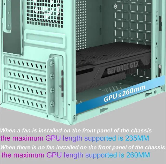 Alt view image 5 of 6 - Micro-ATX Tower with Air Flow,Micro-ATX & Itx PC Case, 2 x USB 2.0 and HD Audio (Green)