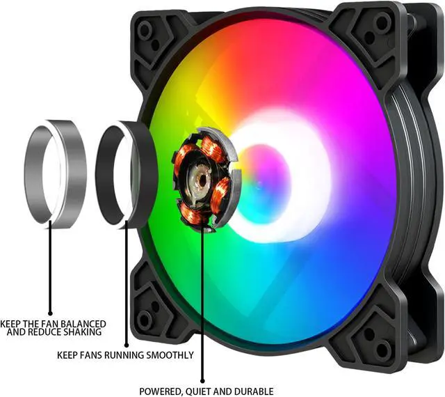 Alt view image 2 of 6 - 120mm case Fan, Pc Fans 5 Pack, rainbow Case Fans with Hydraulic Bearing - Low Noise Computer Fans Parts for PC Case