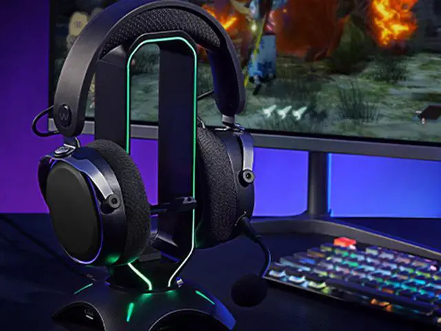 Alt view image 7 of 7 - RGB Headset Stand and Gaming Headphone Stand for Desk Display with Mouse Bungee Cord Holder with USB 3.0 Hub for Xbox, PS4, PC - Perfect Gaming Accessories