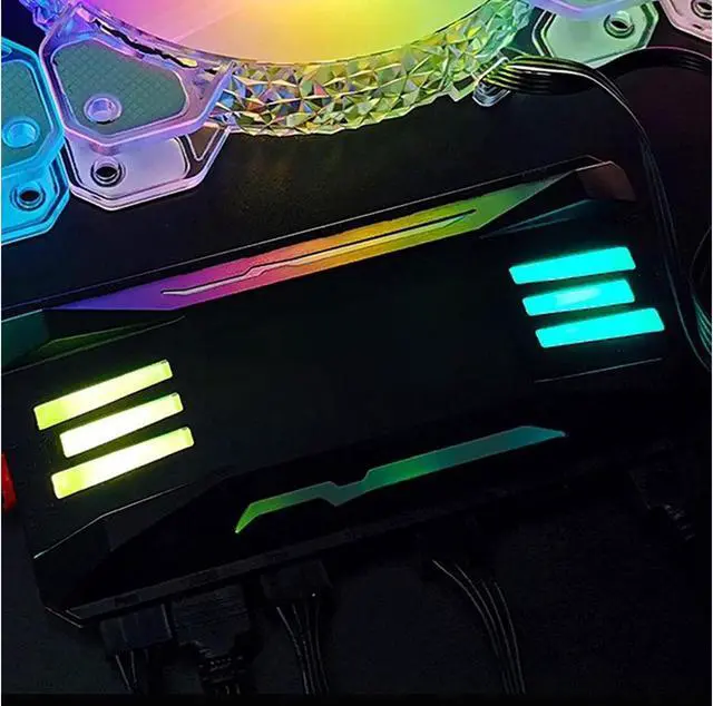 Alt view image 6 of 7 - 5V 3 Pin ARGB HUB,Pwm Fan Temperature Controller Integrator, Remote Control Computer RGB Light Adapter , 8 * 4 Pin Fan Speed Controller Ports , 10 * 5v 3pin A-RGB Ports with Magnet (Black)