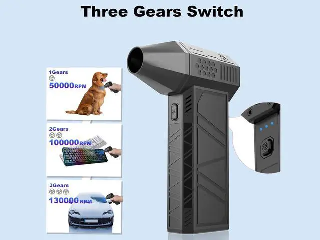 Alt view image 3 of 7 - Portable violent mini turbo jet fan - 3-speed adjustable 130000RPM jet fan - 3000mah rechargeable lithium battery, suitable for computer keyboards, outdoor, cars, homes, pets
