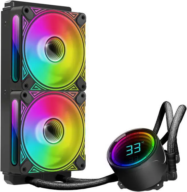 Main image of 240mm CPU Liquid Cooler,Water Cooler with Temperature Display Screen,240mm Radiator ARGB & PWM Case Fans,LGA115X/1200/1700/1366/2011 / 2066,  AM5 / AM4 ,Black 2 Fan Slots (120 mm)
