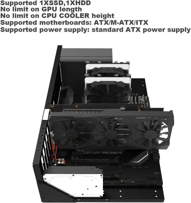 Alt view image 5 of 7 - ATX Open Chassis Case Rack, DIY Gaming Computer Case Chassis, Stand Chassis PC Case Mining Rig Frame Motherboard Bracket Support ITX/ATX