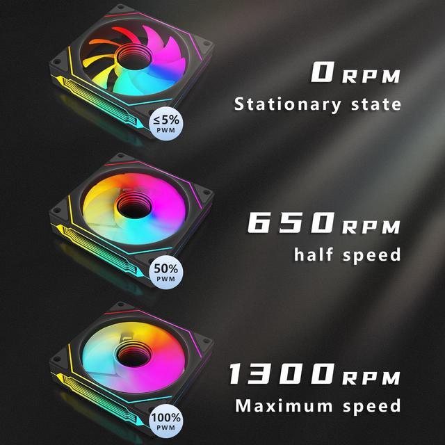 Alt view image 3 of 7 - RGB Fans:6 pack 120mm PWM ARGB Case Fan with Fan Hub and Remote,Speed Control,PWM Control Fan for Computer Case and Liquid Cooling System
