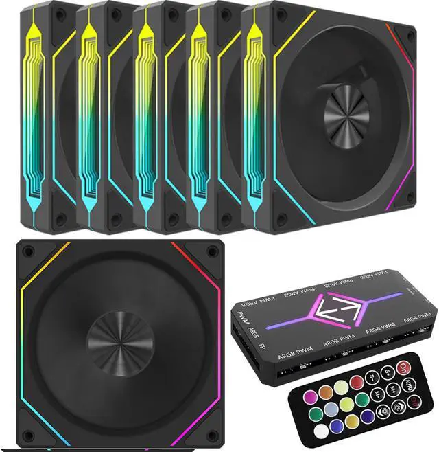 Main image of 120mm PWM ARGB Case Fan with Fan Hub and Remote,Motherboard Aura SYNC,Speed Control,ARGB Fan for PC Case Desktop-6 Pack