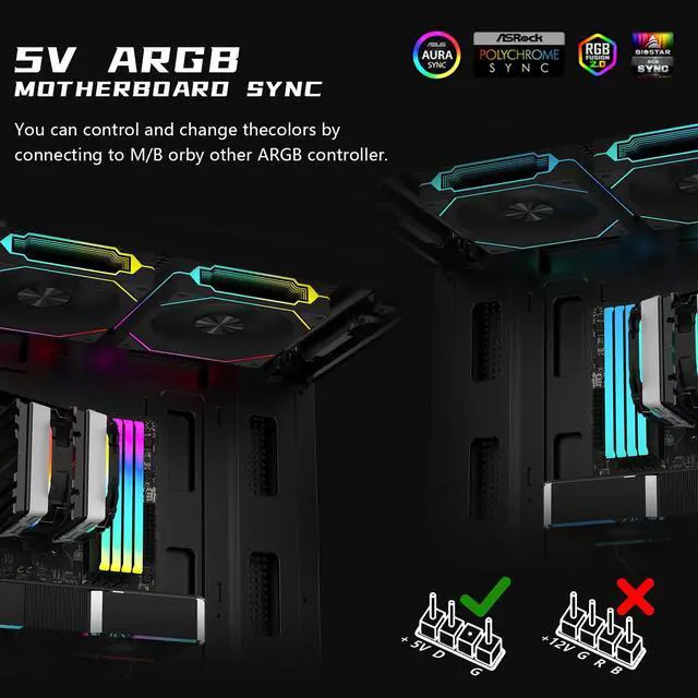 Alt view image 3 of 7 - 120mm PWM ARGB Case Fan with Fan Hub and Remote,Motherboard Aura SYNC,Speed Control,ARGB Fan for PC Case Desktop-6 Pack